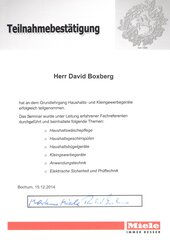 Grundlehrgang Haushalts- und Kleingewerbegeräte Herr David Boxberg