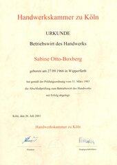 Frau Sabine Otto-Boxberger, Betriebswirt des Handwerks