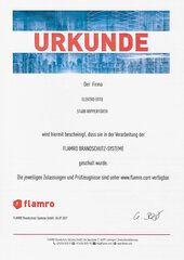 Zertifikat Flamro Brandschutz