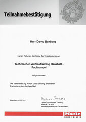 David Boxberg, technischer Aufbautraining Haushalt-Fachhandel