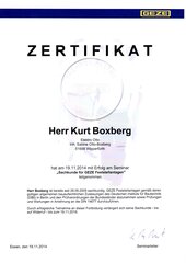 Sachkunde für GEZE Feststellanlagen Herr Kurt Boxberg